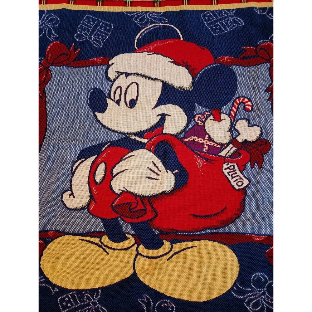 Vintage Disney Mickey Mouse Christmas Throw Blanket Santa Woven Tapestry 43
